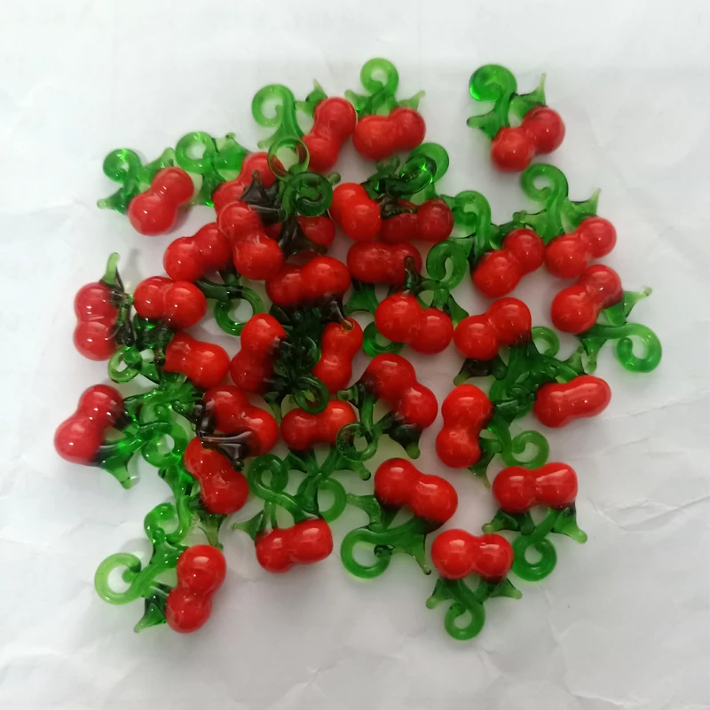 

50pcs Handmade Lampwork Cherry Beads Pendants Fruits Vegetables Lampwork Pendant Lemon/watermelon/eggplant/strawberry DIY