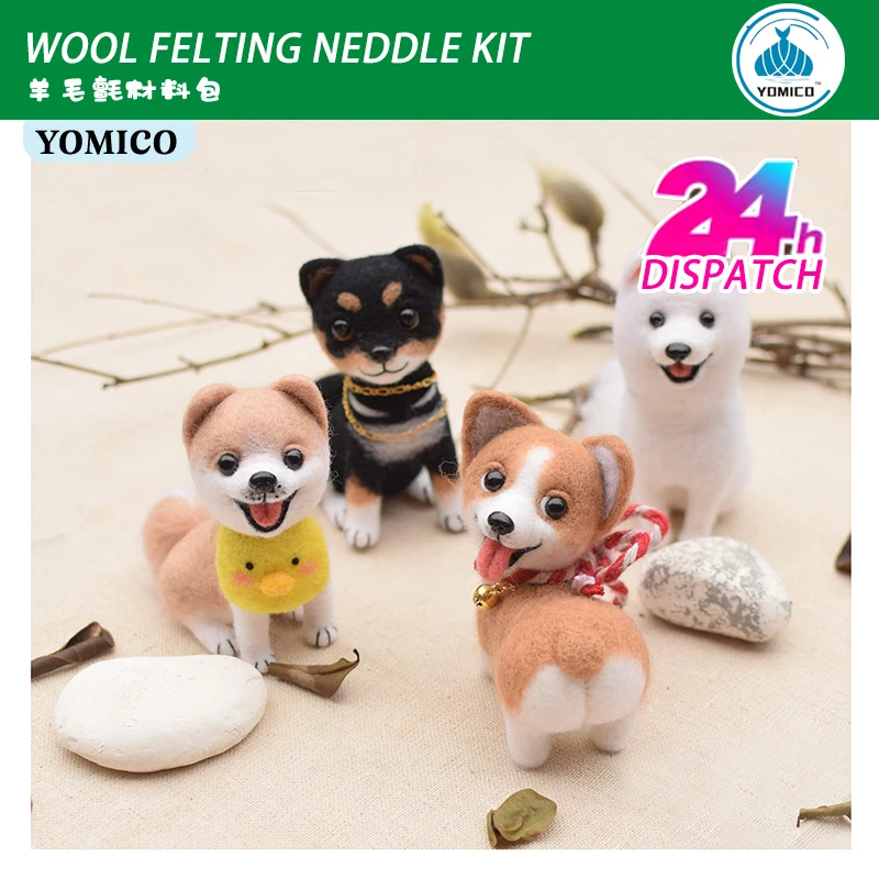 

YOMICO Dog Family Craft kit Wool for felting Needlework Felt handmade doll Handicraft Goyard dolls sewing kits Bird