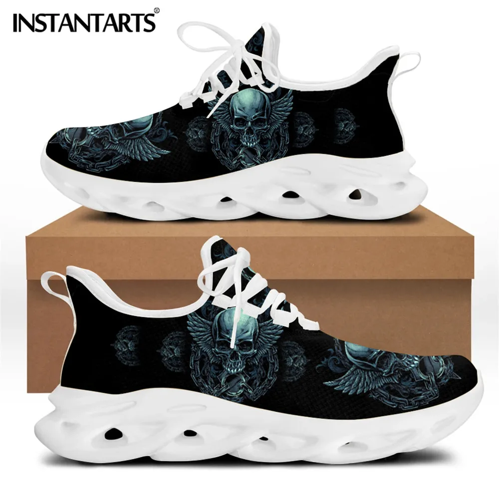 INSTANTARTS Men\'s Shoes Casual Sneakers Gothic Skull Brand Design Fashion Lace-up Walking Male Summer Flats Footwear Shoes 2021