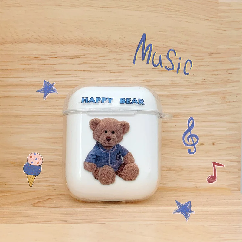 2020 custodia per auricolare trasparente per orso simpatico cartone animato per Apple Airpods 12pro cuffia custodia per auricolare Wireless Bluetooth