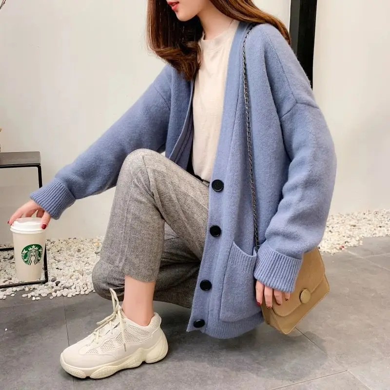 Cardigans Women Solid Elegant Sweaters Pockets Fashion Casual Female Knitted Outwear Womens Lazy Korean Style Clothing Trendy