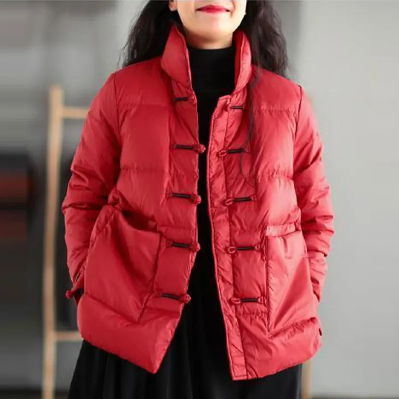 2021 Winter Arts Style Women Long Sleeve Loose Casual Padded Coat Thicken Warm Single Breasted Cotton Coats female Parka V575