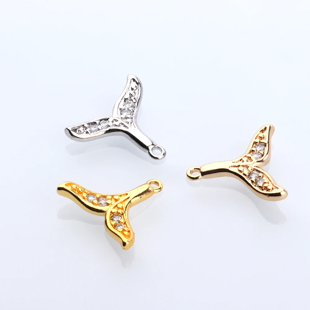 Glamour Whale Tail Pendant with Micro Cube Set Oxygen Cubic Zirconia Used to Make DIY Bracelet Necklace Jewelry Accessories