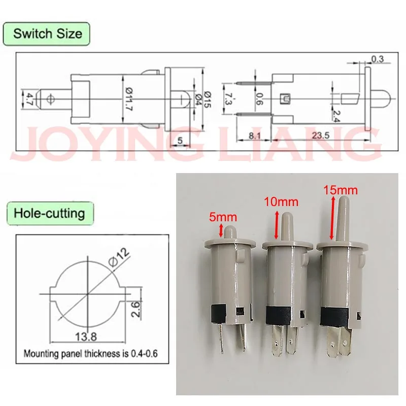 5MM 10MM 15MM Button Refrigerator Wardrobe Kitchen Cabinet Decoration Control Door Pressure Touch Switch Diagonal Foot PS-KA5