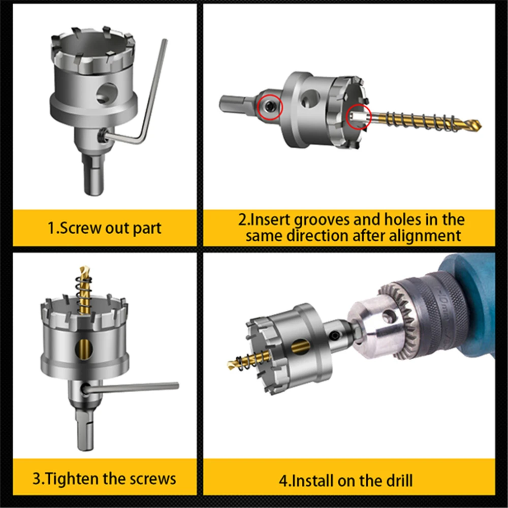 1pc agujero broca de sierra Carburo de aleación de acero cortador de acero inoxidable de corte de madera de hierro núcleo metálico broca Broca de Metal
