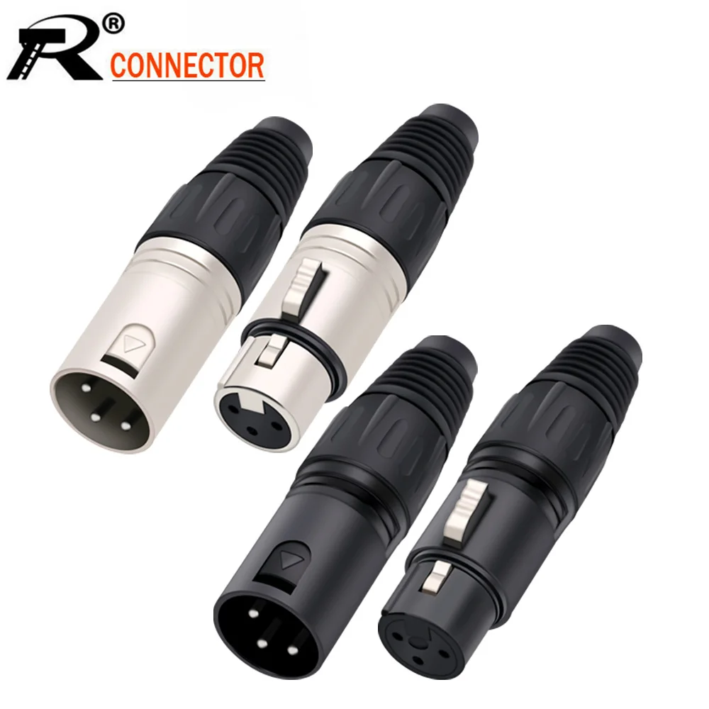 1pc 3Pin XLR Male/Female Plug Wire Connector 3 Poles XLR Microphone Plug MIC Cable Terminal Connector Black&Silver