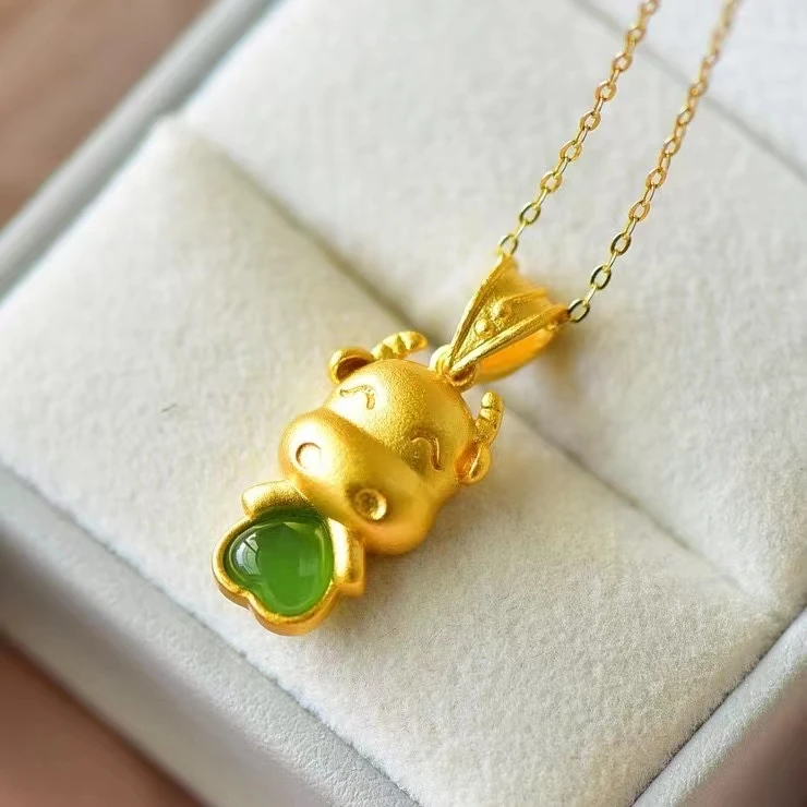 KJJEAXCMY fine Jewelry 925 Sterling Silver Natural Jasper Girl new classic cow Pendant Necklace chain Support Test Chinese style