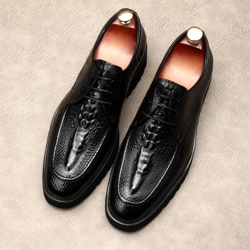 

Мужские деловые туфли из натуральной кожи, черные туфли под крокодиловую кожу, обувь для выпускного вечера, большие размеры EUR45