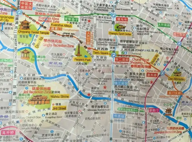 Mappa del Tour turistico di Chengdu Chengdu versione cinese e inglese mappa di viaggio mappa della città di Chengdu