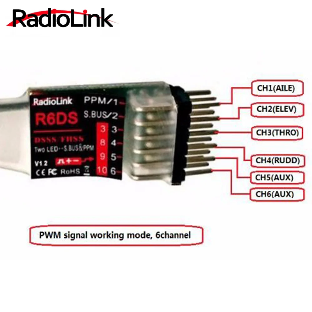 Radiolink R6DS Empfänger 2,4G 6CH PPM PWM SBUS Ausgang Kompatibel Für AT9 AT9S AT10 AT10II Sender