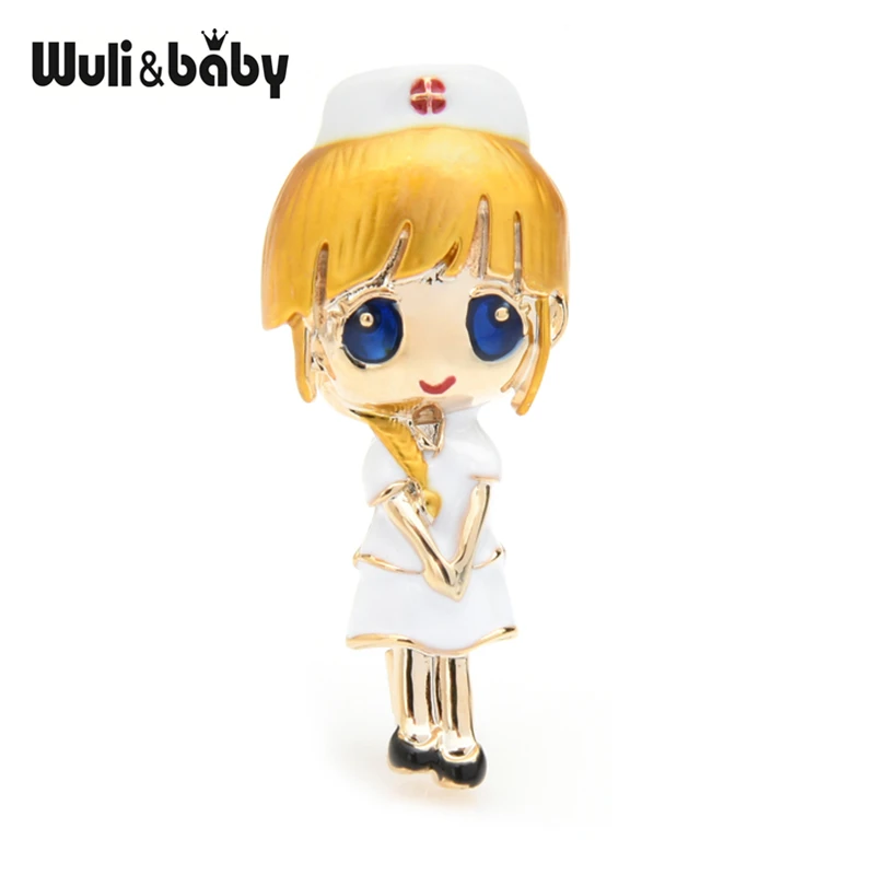 Wuli & Baby-Brown Hair Nurse Broches para Mulheres, Uniforme Hospitalar, Doutor Broche Pins, Presentes