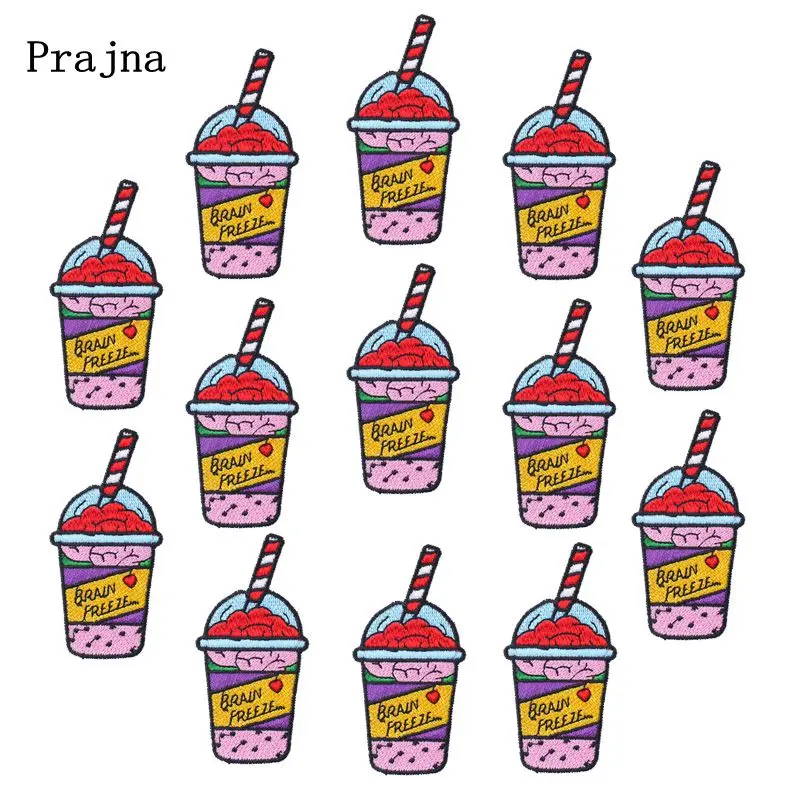 Prajna 10PCS BRALN FREEZE Drink Patch Embroidered Patches For Clothing Iron On Patches Cartoon Patches For Clothes Applique DIY