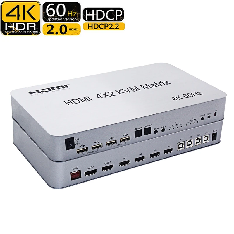 4-port Matrix HDMI KVM Switch 4X2 Hdmi kvm switch 2 port dual monitor 4 port dual monitor KVM Switch Matrix Switcher HDMI USB