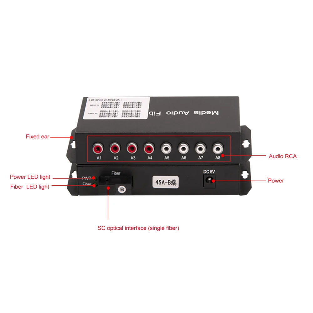 Imagem -03 - Áudio de Canais sobre o Conversor dos Meios da Fibra Ótica Extensor Singlmode 20km & Multimodo 500m para o Sistema de Intercomunicação da Transmissão