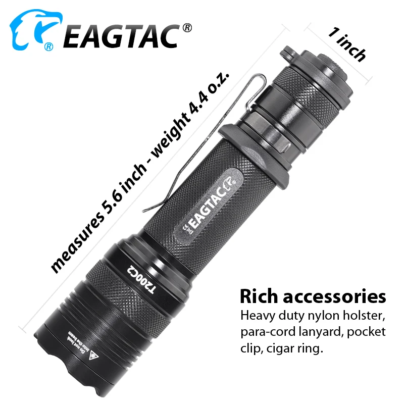 EAGTAC T200C2 XML2 SFT40 1277lm LED Flashlight Police Lantern Light 18650 CR23A Battery 365NM UV XPL HI Long Throw Hunting Torch