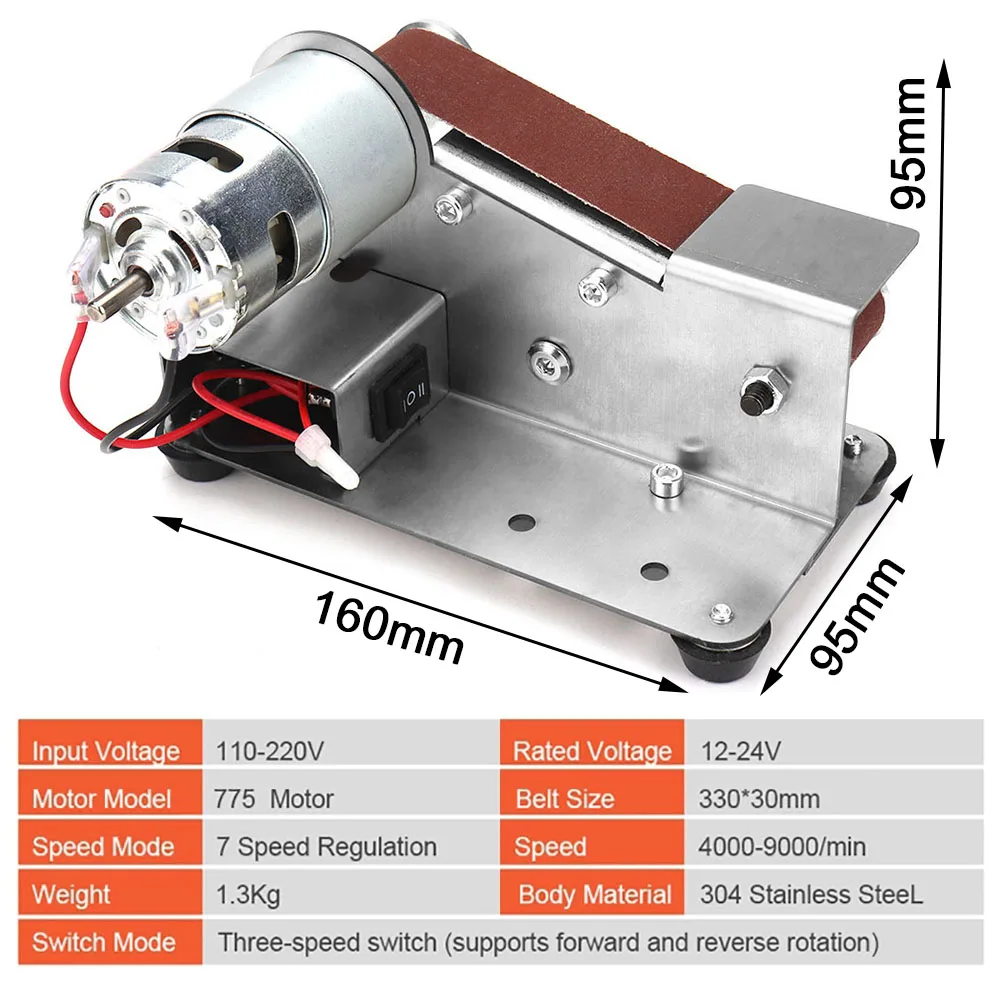 110V-220V Variabel Kecepatan Mini Listrik Sabuk Sander DIY Poles Mesin Penggiling Multifungsi Sudut Penggiling Tepi Rautan