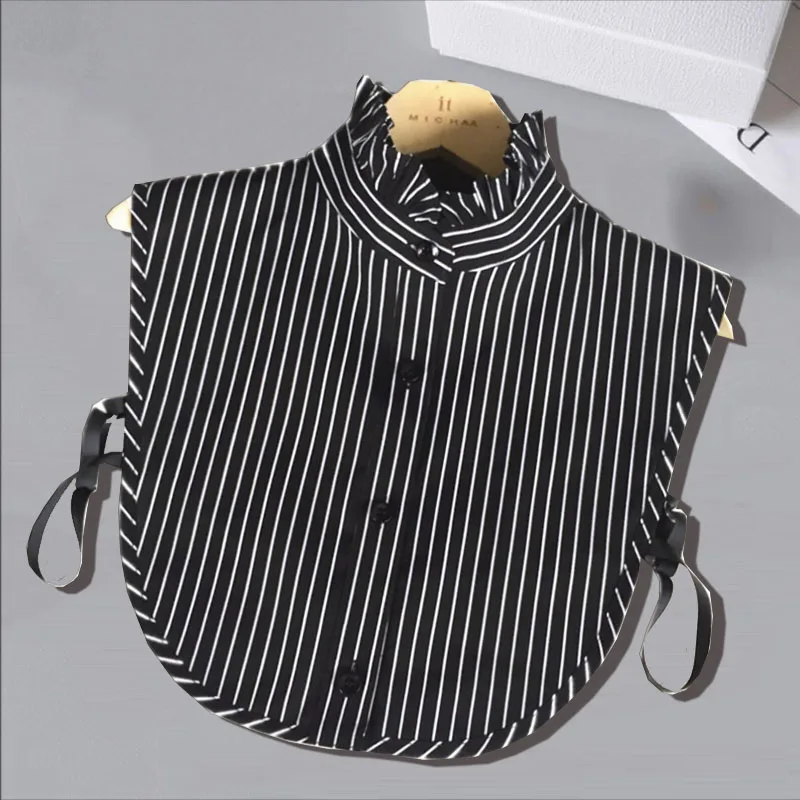 S-XXL Stripe Womens Fake Collar Lapel Shirt Cotton Detachable Collars Women Woman Detachable False Collar Faux Col Half Shirt