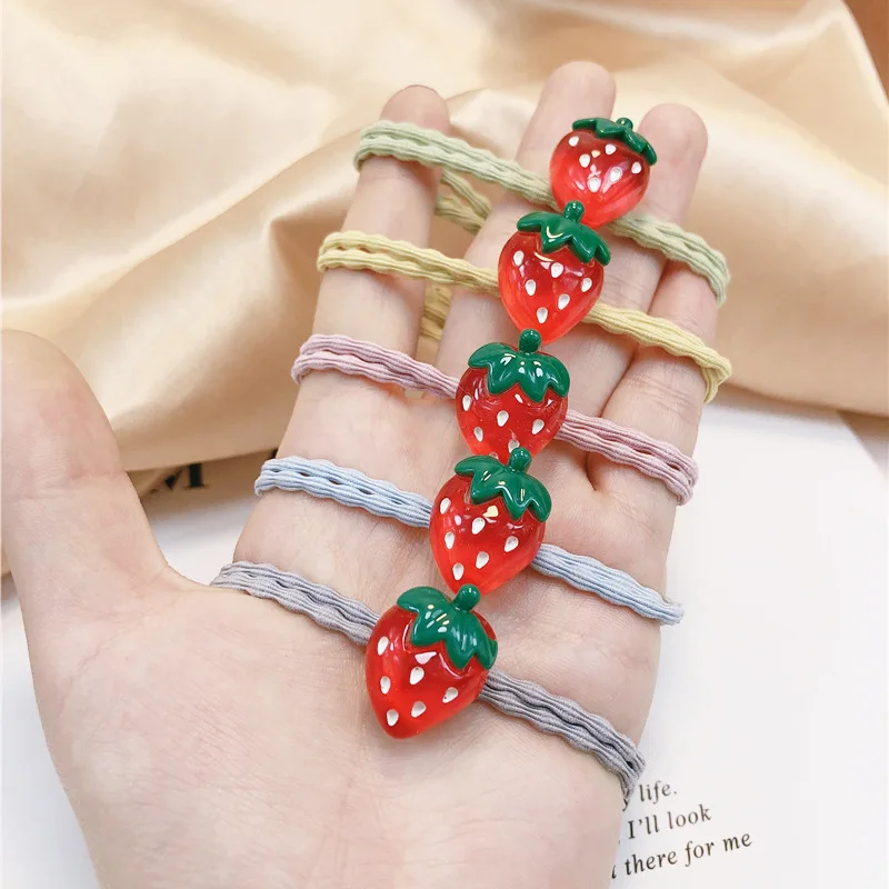 5Pcs/set New Small Strawberry Hair Rope for Women Girls Lovely Elastic Ponytail Holder Kids Headwear Head Ornament Scrunchie image 3