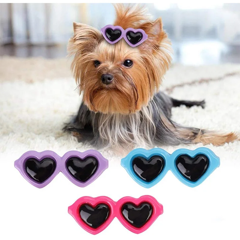 5pcs Dog Hair Clips Sunglass Hairpins Hair Barrette Heart Shape Pet Hair Clips for Puppy Bows Dog Grooming Accessories