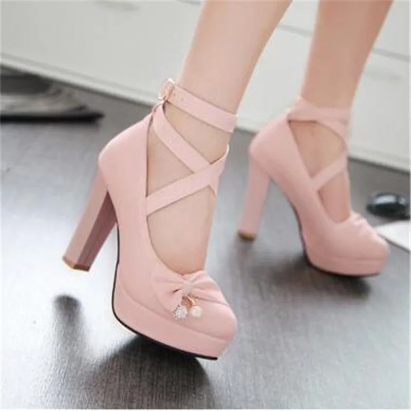 Girls' Shoes Women Mary Janes Pumps Bowtie Princess Lolita Shoes Ladies10cm High Heel Princess Party Wedding Large Size 32-43