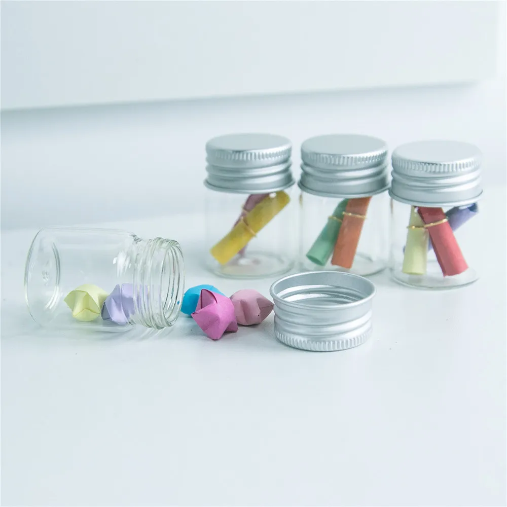 

30*40*21mm 15ml Mini Cute Glass Bottles Aluminium Lid Empty Transparent Clear Gift Wishing Bottles Jars 50pcslot