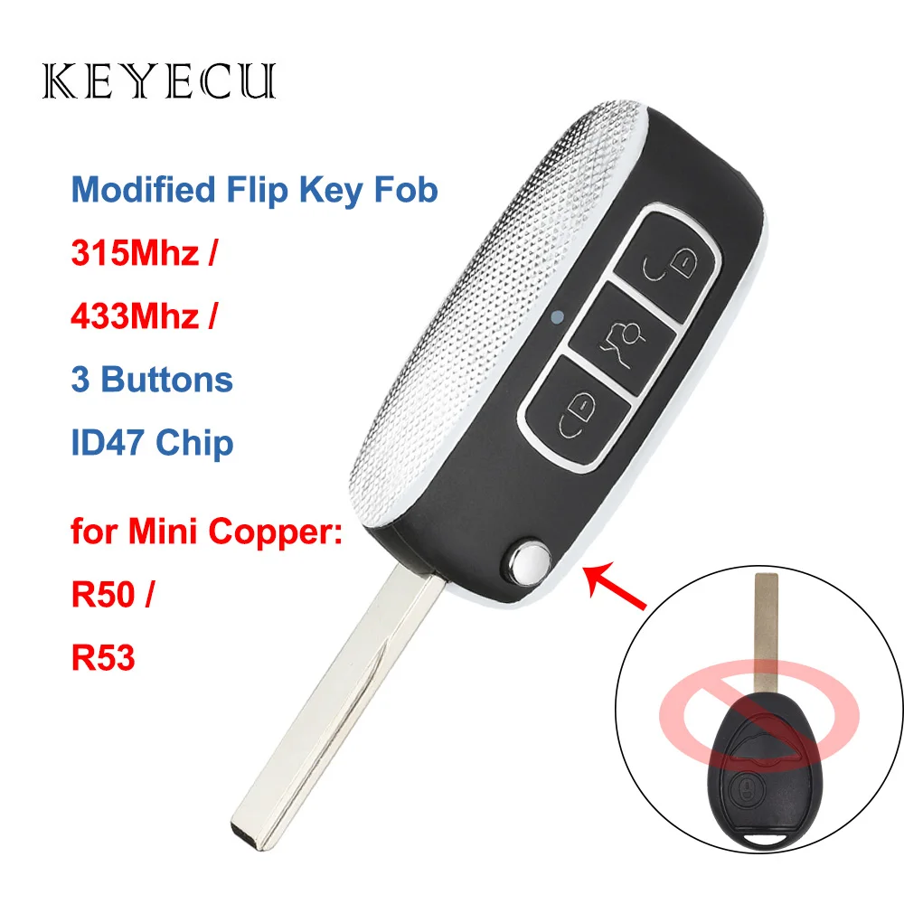 

Keyecu Upgraded Flip Folding Remote Car Key Fob 315 / 433MHz with ID73 Chip for BMW Mini Copper R50 R53 2002 2003 2004 2005