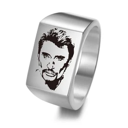 Personalized French ROCK Star Johnny Hallyday Photo Engraved Stainless Steel Ring for Fans Anniversary Ring Gift for Men SL-101