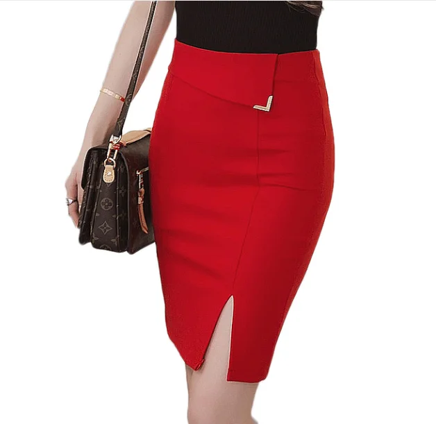 Plus Size 5XL Casual Skirt Faldas Women Sexy Elastic High Waist Pencil Skirt Step Office Pencil Skirt Women Saias Skirts