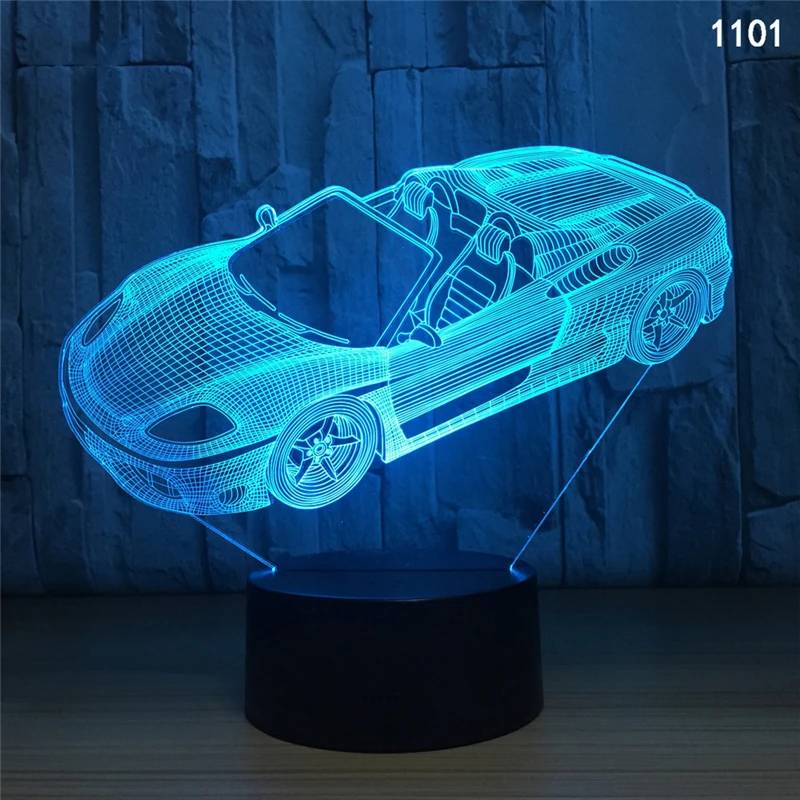 3D Night Light Sports Car Model LED Acrylic NightLight Super Cool Pony Car Baby Atmosphere Home Decor Table Lamp Christmas Gift