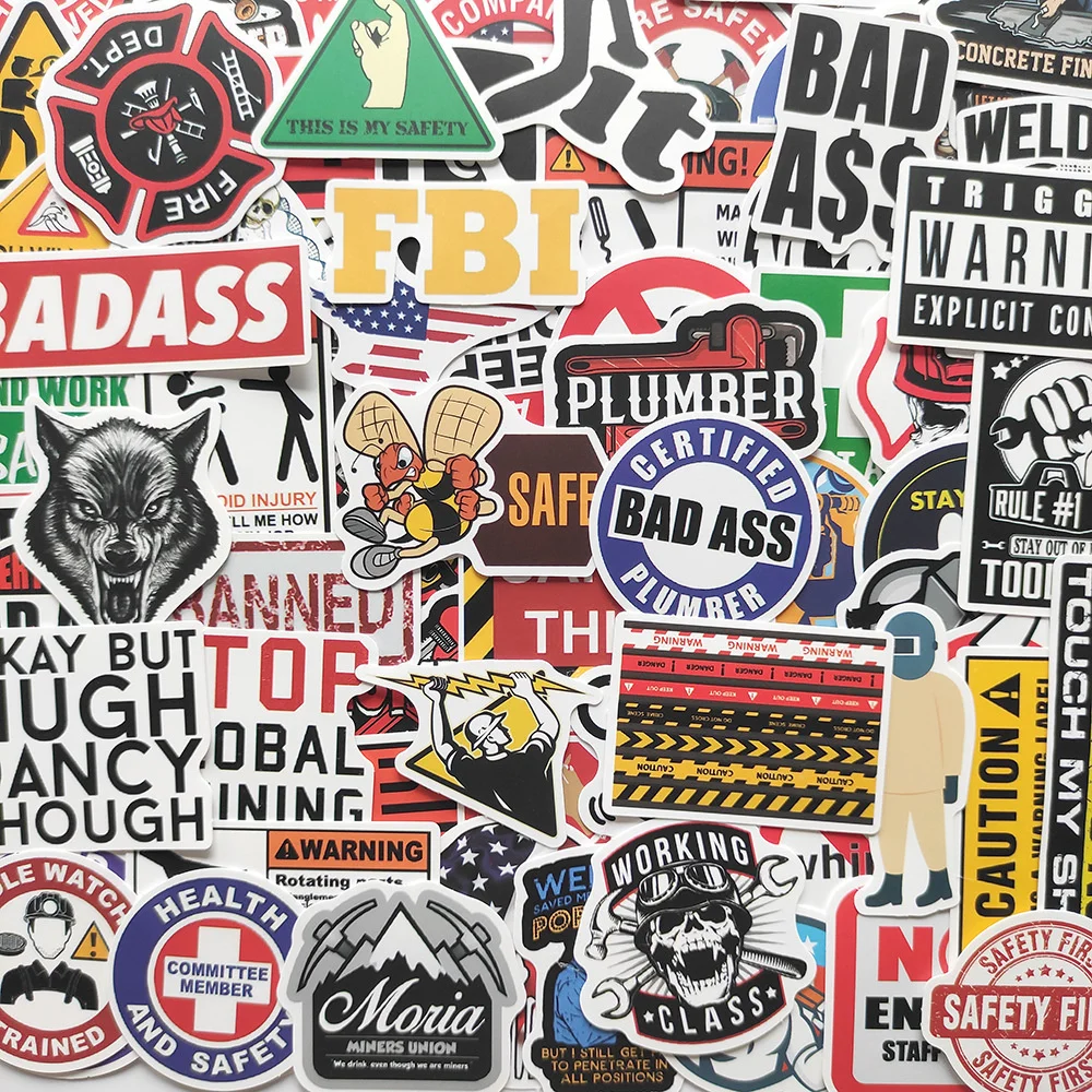 10/30/50PCS Worker Tools Hard Hat Graffiti Sticker Skateboard Helmet Luggage Guitar Gift Toy PVC Waterproof Sticker Wholesale