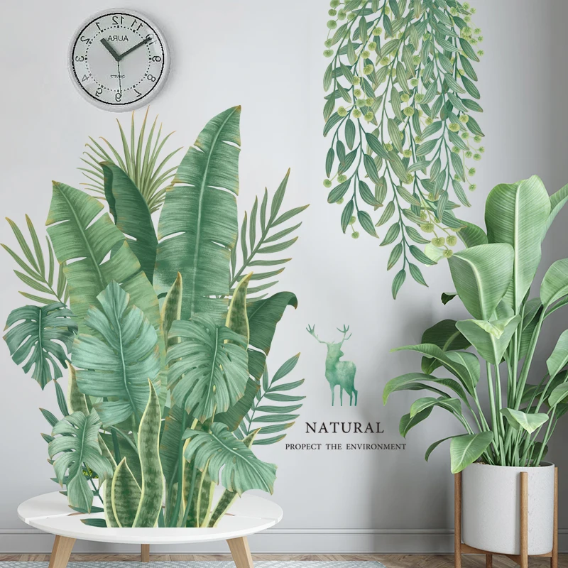 LuanQI Green Leaves Wall Stickers For Home Living Room Decorative Vinyl Wall Decal Tropical Plants DIY Kid Door Murals Wallpaper