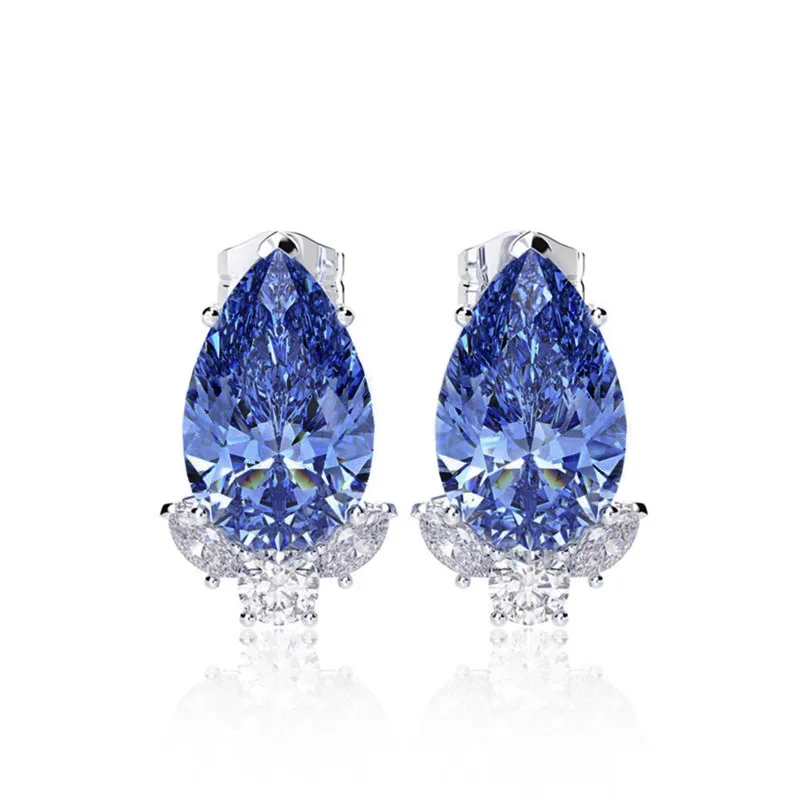 Huitan Newly Designed Pink/Blue Cubic Zirconia Earrings for Women Fashion Pear Shaped CZ Luxury Piercing Earrings Party Jewelry