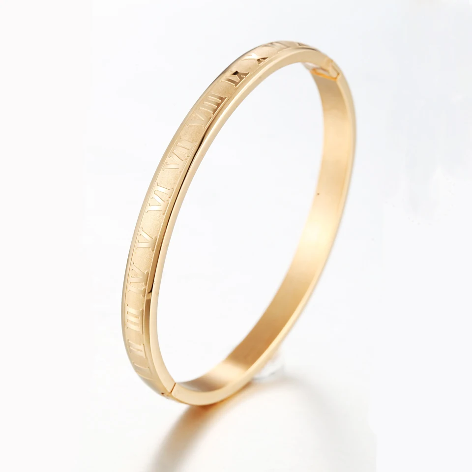 New 4mm And 6mm Wide 18 K Stainless Steel Carving Roman Numerals Bracelet Gold Color Lover Cuff Bangle Woman Jewelry For Gifts