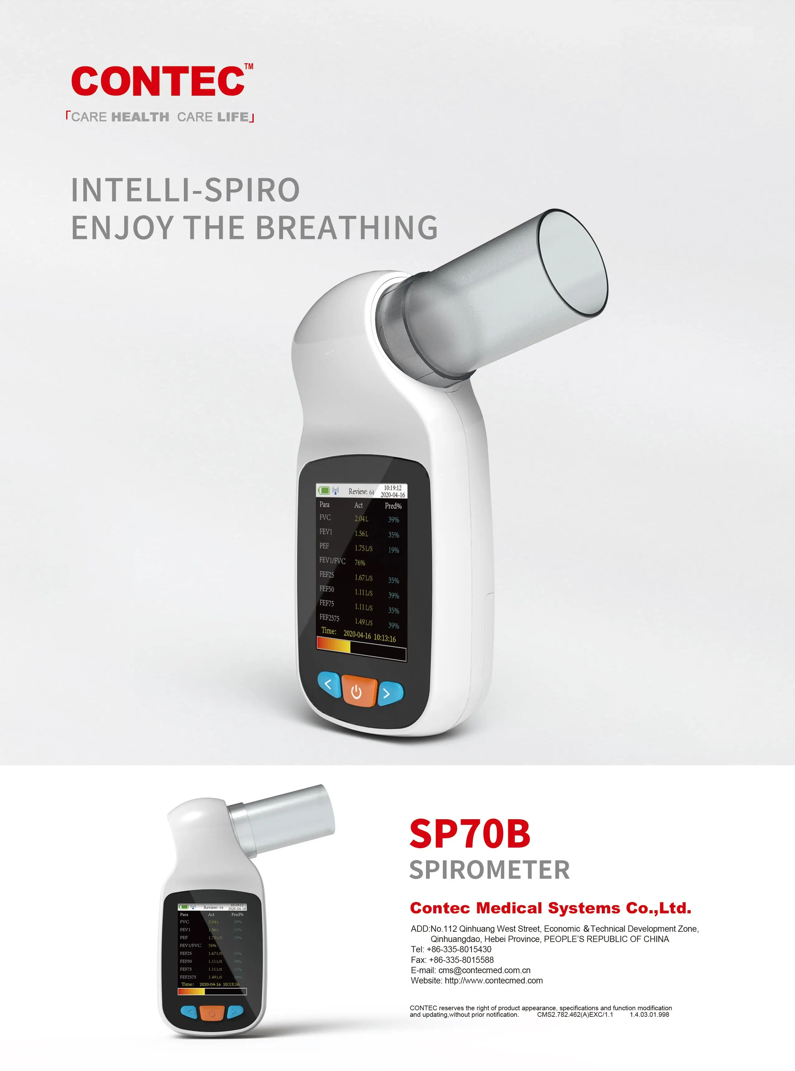 Contec Digitale Spirometer SP70B Lung Ademhaling Diagnostic Vitalograph Spirometrie + Software