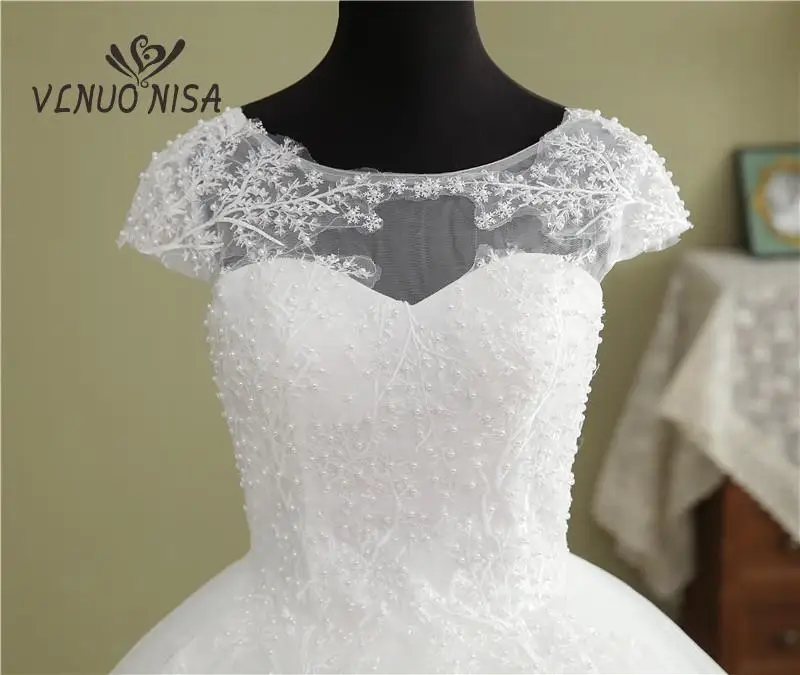 Gaun Pengantin Mode Baru Mode Baru Leher O Lebih Banyak Mutiara Ukuran Besar dengan Lengan Panjang Renda Applique Vestido De Novia