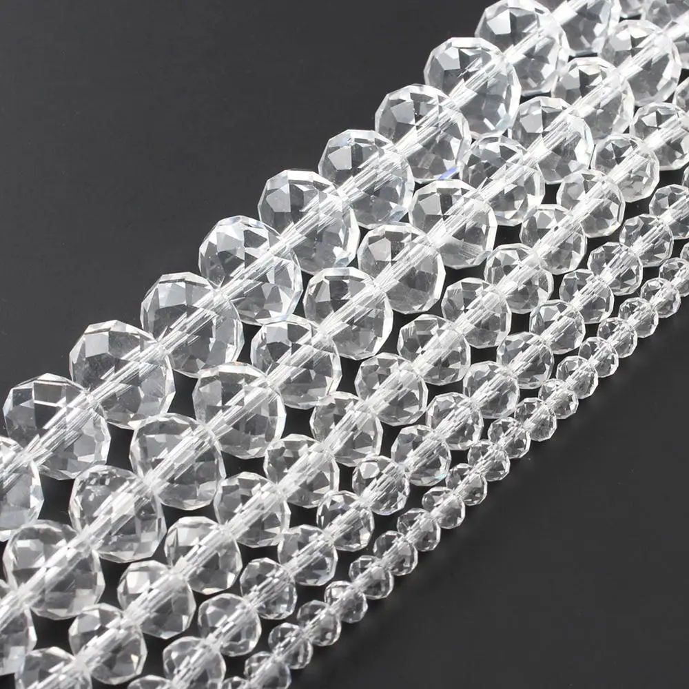 4/6/8/10/12mm Faceted Clear Glass Crystal Rondell Beads Loose Spacer Beads for Accessories Jewellery Making 15\'\'/Strand