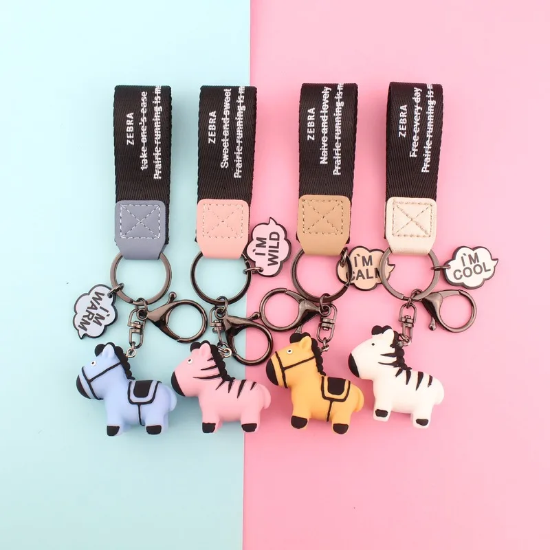 Spring and Summer New Grassland Animal Cute Little Zebra Key Chain Cartoon Animal Webbing School Bag Pendant Car Key Chain