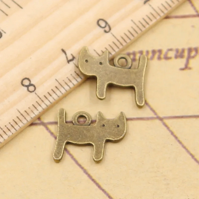 30pcs Charms Double Sided Cat 14x12mm Tibetan Bronze Silver Color Pendants Antique Jewelry Making DIY Handmade Craft