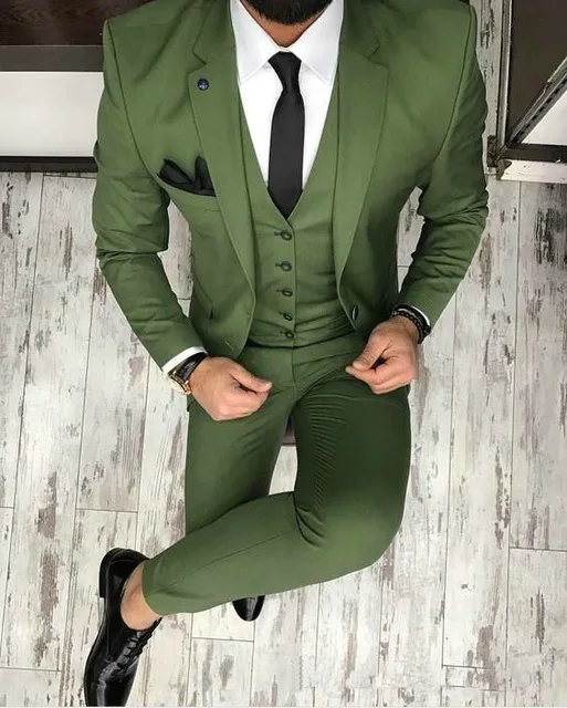 

JELTONEWIN Men's Sets Green 3 Pieces Suit Tailor Made Formal Tuxedo Smoking Terno Masculino Slim Fit Party Prom Dress Weddings