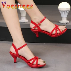 Sandals Women Shoes Big Size 43 Thin Heels Summer Candy Color Peep Toe High Heels Sexy Nightclub Party Slides Cross-Strap Shoes