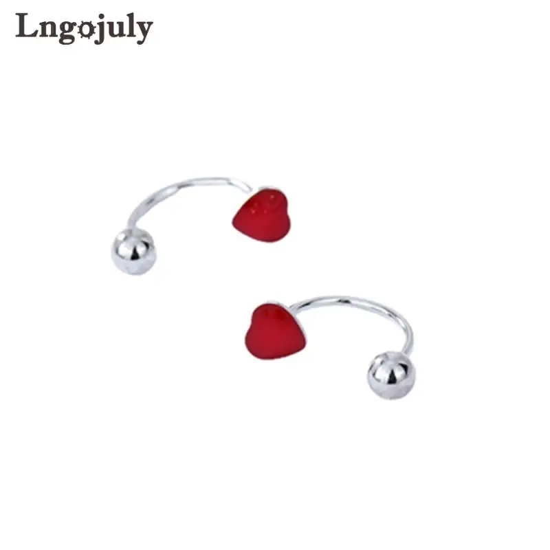 Женские серьги-гвоздики из серебра 925 пробы, с красным сердцем
