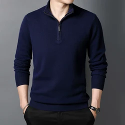 Male Real 100% Wool Sweater Autumn Winter  Cashmere Zipper  Jumpers Long Sleeve Knit  Shirts Pullovers