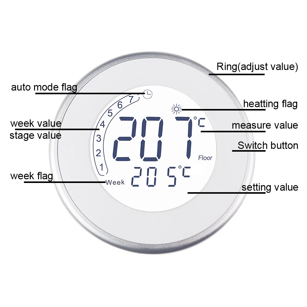 Digital Thermostat Backlight Weekly Programmable Floor Heating Temperature Controller 16A 85-250VAC