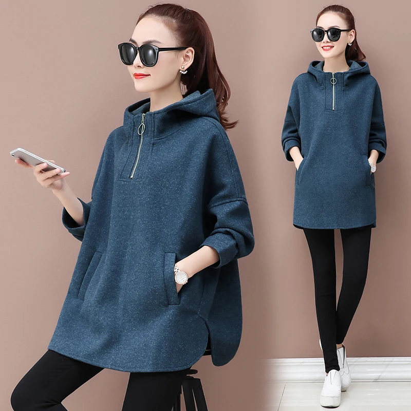 

Hooded Sweatshirt Women Spring Autumn 2023 New Korean Loose Bat sleeve Hoodies Tops Casual Clothes Female zipper Sweatshirt Coat