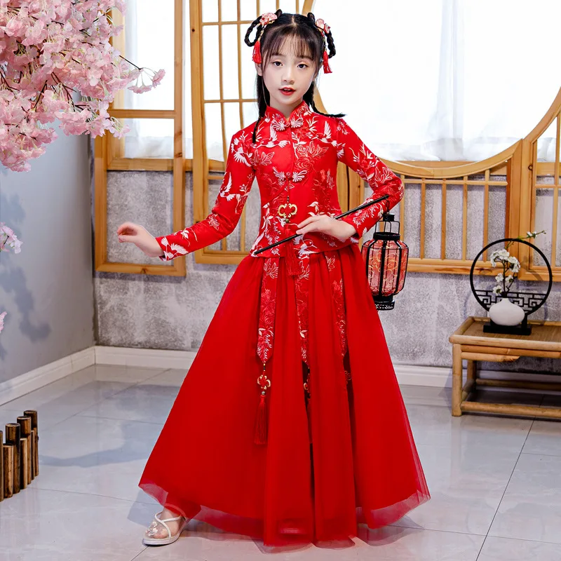 

Girls Hanfu Cheongsam Chi-Pao Perform Dress Kids Dance Dress Elegant New Year Princess Children Party Dress Wedding Gown Dress