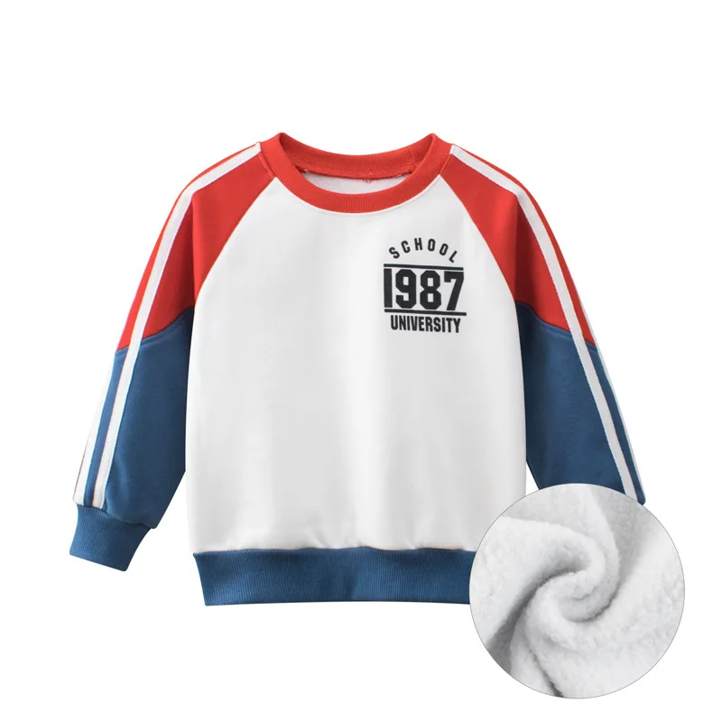 2021 Winter Autumn Sweatshirts Coat Kids Boys Girls Number Letter Print Clothes Children Fluff Sport Casual Sweater 2206