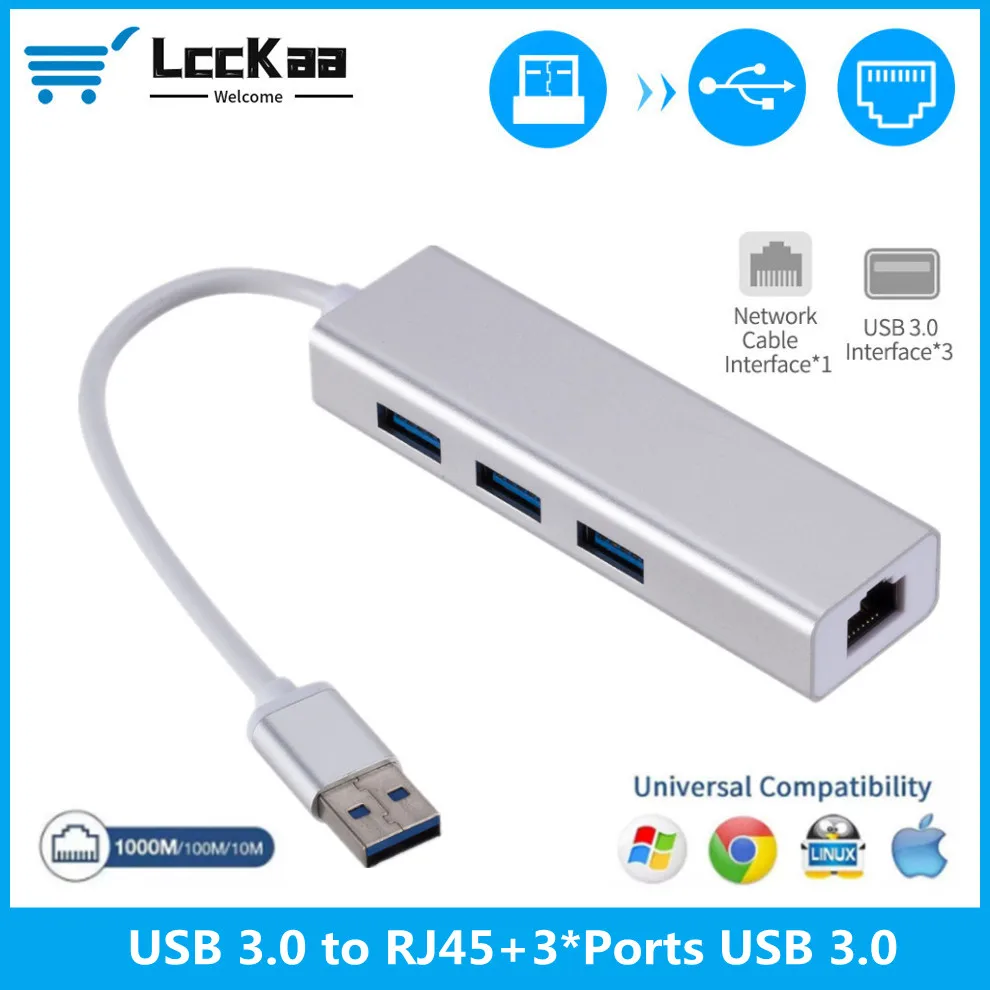 LccKaa USB Ethernet USB 3.0 to RJ45 HUB for Xiaomi Mi Box 3/S Set-top Box Ethernet Adapter Network Card USB 10/100/1000 Lan