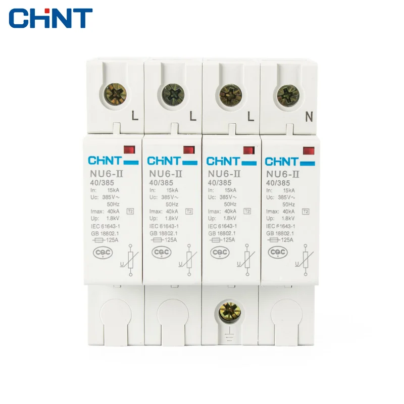 

CHNT CHINT Surge Protective Device 1P 2P 3P 4P 15kA 40KA 65KA 100KA NU6-II 40/385 Surge Arrester Protect electric system 385V AC