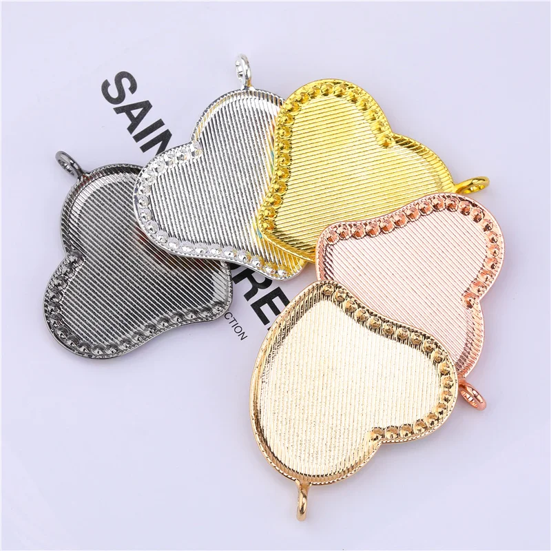 55PCS Diamond Heart Cabochon Pendant Base Alloy Blank Tray For Necklaces Keychains DIY Jewelry Making Components Crafts Findings