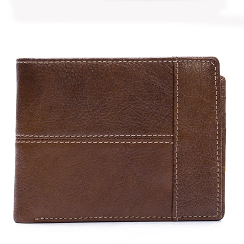 Hoge Kwaliteit Lederen Korte Portemonnee Vintage Coin Cash Dunne Pocket Id/Credit Kaarthouder Geld Koeienhuid Mannen Bifold portemonnee